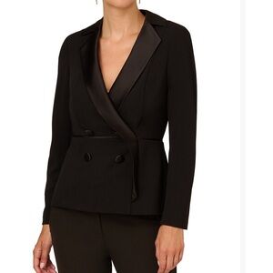 NWT Adrianna Papell Black Charmeuse-Trim Crepe Tuxedo Top size 10